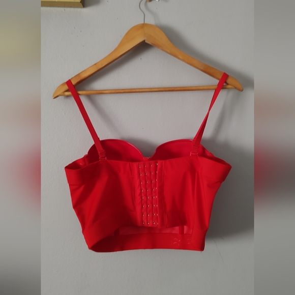 Bustier women faux leather color red style Gothic adjustable straps New L /XL - Picture 11 of 16